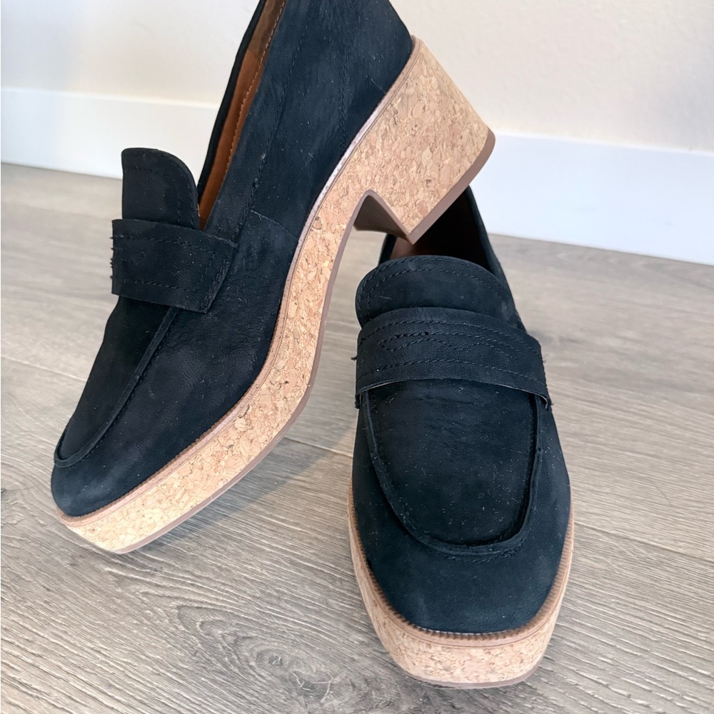 Lucky Brand Black Loafers with Cork Sole and heel